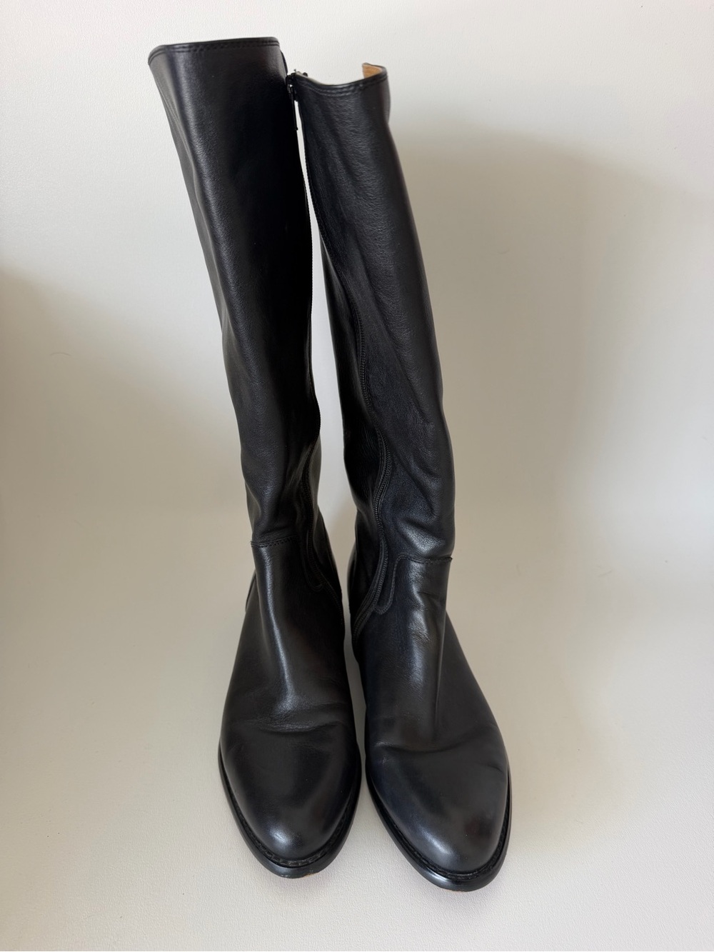 Corso Como Black Leather Knee-High Riding Boots 2 Zips SZ 11 Luxury Equestrian